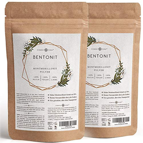 Nordic Pure Bentonit Pulver 500-2000g Mineralerde/Tonerde | Premium Qualität 95% Montmorillonit | Extra fein (2000g)