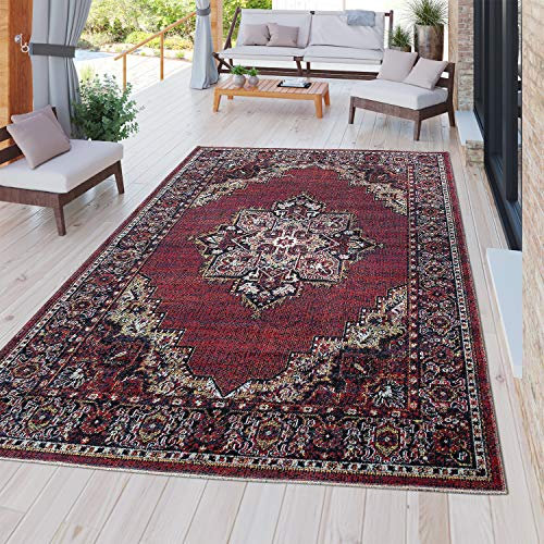 TT Home Moderner Outdoor Teppich Wetterfest Innen & Außenbereich Perser Design In Rot, Größe:Ø 160 cm Rund