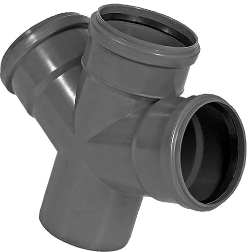MegaHaustechnik HT Doppelabzweig Winkel 87 Grad 3x DN90 für Rohr Außendurchmesser 2x 90mm auf 90mm mit 3 Muffen und Gummi Dichtungen, Steck-Ende außen Ø 90mm, Abwasser Abfluss