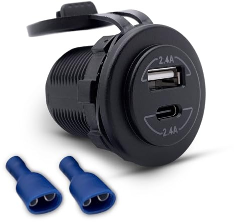 Offgridtec Auto-USB-Steckdose mit Flip-Abdeckung 12V/24V, Schnellladung (5V 2,4A Type-A + Type-C) - IP65 wasserdichter Panelmontage-Ladegerät für Auto, Wohnmobil, Boot, Lkw, Langlebiges ABS-Kunststoff