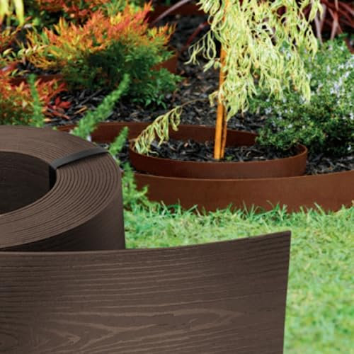 GARDENIX WoodBorder - Bordo flessibile effetto legno, in plastica, lunghezza 10 m, altezza 13 cm, colore marrone