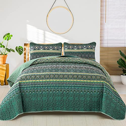 WONGS BEDDING Couvre-lit 240 x 260 - Parure de lit Boho - Couette matelassée 3 pièces - Lit double - Couette microfibre - Couvre-lit avec 2 taies d'oreiller 50x75 pour chambre à coucher comme