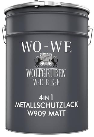 WO-WE Pintura protectora de metales avanzada 4 en 1 MATE resistente a la corrosión para superficies metálicas MATE W909 Negro intenso - 5L