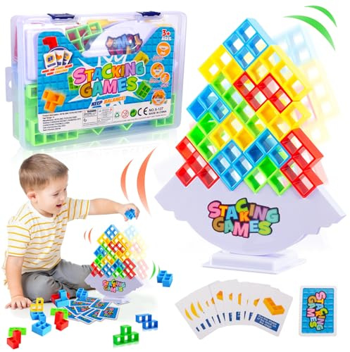 MQVXT 64 Piezas Tetra Tower Balance Blocks,Tetris Tower Stack Attack Juego Tetra Tower Adultos,Juguete de Apilamiento de Equilibrio,Juguetes de Montessori Regalo para Niños Niñas 3+ Años