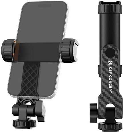 K&F Concept Soporte de trípode para teléfono con 2 Zapatas frías, Soporte Universal para teléfono para trípode con Rosca de 1/4 Pulgadas, Giro de 360° e inclinación de 180°, Clip Ajustable para