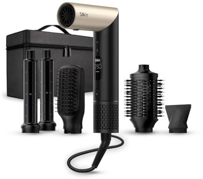 Silk'n Air Styler & Haartrockner I SilkyAir Flex I 5-in-1 Auto-Wrap-Lockenaufsatz, Paddle-Bürste, Ovalbürste, Konzentrator, Diffusor, Aufbewahrungskoffer, Keine Hitzeschäden I 1300 W, Schwarz
