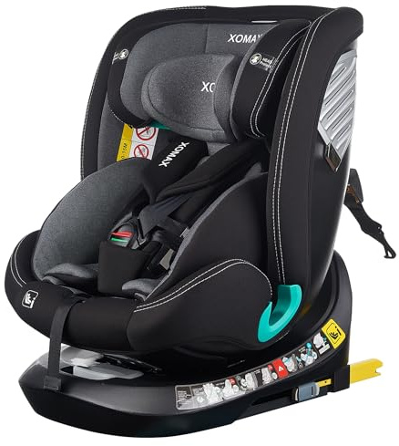 XOMAX G409 IOT Kindersitz drehbar 360°, ISOFIX I mitwachsend I 0-36 kg, 0-12 Jahre, Gruppe 0+/1/2/3, 5-Punkt-Gurt, 3-Punkt-Gurt I Bezug waschbar I ECE R129 I Black-Darkgrey