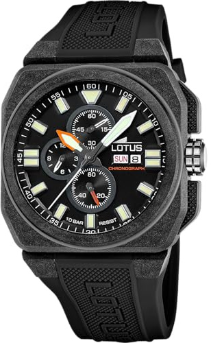 LOTUS Montre Homme Analogique Caoutchouc Noir - Mouvement Quartz - Chronographe - Calendrier - Verre Minéral Résistant - Étanche 10 ATM - 18976/4 Chrono