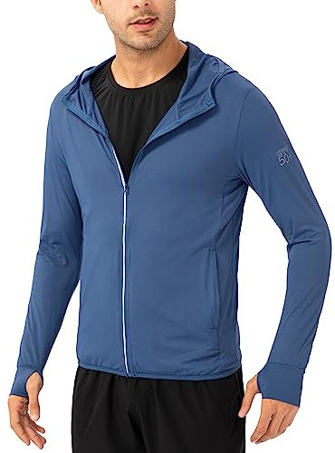 Veste de Course à Pied pour Homme Protection Solaire UPF 60+ UV Zippée Jakcets de Sport Légères Manches Longues Respirant Chemise avec Trous de Pouce pour Fishing Voyage Randonnée Cyclisme
