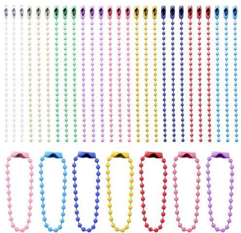 Arcjunys Bead Ball Chain Colorful Ball Bead Chain Metal Ball Chains with Connectors Keychain Beads Chains Stainless Steel Ball Chain for Jewelry Making Label Tags DIY Crafts 100Pcs