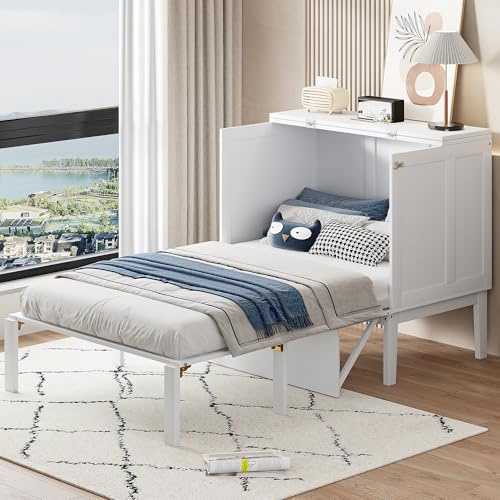BXEYXE Skåpsäng 90 x 200 cm, väggsäng med ribbotten, väggklappsäng, vertikal skåpsäng med ribbotten, ungdomssäng vit