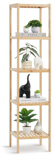 VEVOR Eckregal 5 Ablagen aus Bambus, Aufbewahrungsregal Bücherregal freistehender multifunktionaler Blumenpflanzenständer Pflanzenregal ideal für Badezimmer Schlafzimmer Büro Pflanzenständer