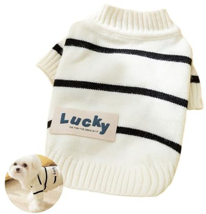 FANSU Hundepullover Kleine Hunde, Gestreifte Strickjacke Hunde Pullover Waschbar Hundepulli, Strick Pullover Hunde Shirt Wärme Hunde Pullis Strickpullover für Corgi Dackel (S,Schwarz Weiß)
