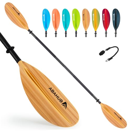 Abahub 218/230/241cm Pagaie Kayak Rame Double Paddle Aluminium avec Paddleline pour Kayak Aviron Bateau Canoë,Tige en Alliage d’Aluminium, Lames en Plastique Noir/Blanc/Rouge/Bleu/Vert/Orange/Jaune