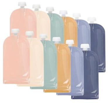 Jané Bolsas para Purés y Comida de Bebé 200 ml, Pack de 12, Apertura Inferior Hermética, Sin BPA, Lavavajillas y Congelador