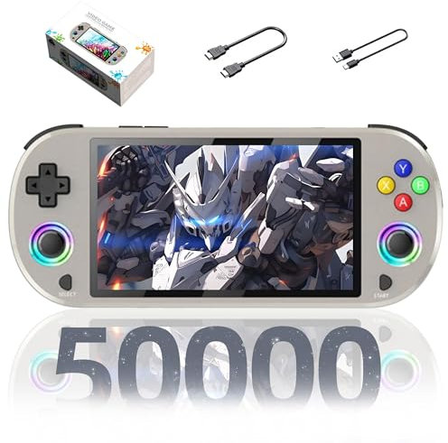 M22 Pro Console de Jeu Portable Rétro,50000+ Jeux,30+ émulateurs,Console de Jeu vidéo Portable système EmuELEC,5 Pouces HD IPS 16 Millions de Couleurs RGB Console de Jeu Rétro,3000mAh (Blanc-256G)