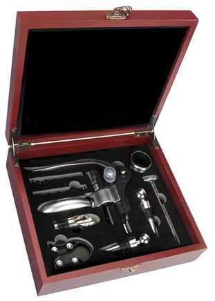 Juego de abridor de vino con forma de conejo, aleaciones de zinc, juego de vertedor de vino, aleaciones de zinc, abrebotellas y tapones al vacío, juego de sacacorchos con estuche de madera
