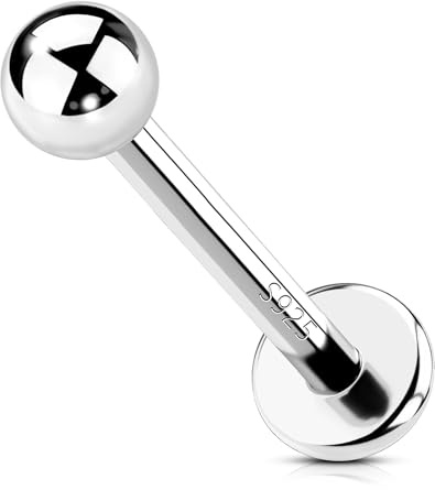 OUFER Body Piercing Internally 925 Silver Labret Piercing jewellery 16G Lip Stud 6/8/10mm Helix Earrings Tragus Conch Bars Flat Back Earrings Women Men