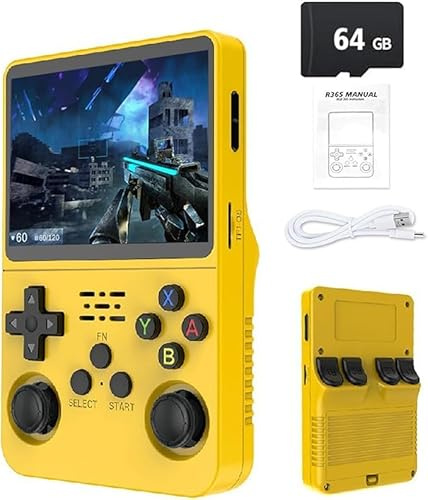 Console di gioco portatile retrò R36S: oltre 21.000 giochi classici, schermo IPS da 3,5, memoria da 64 GB/128 GB, dispositivo di gioco portatile Linux (64G-Giallo)