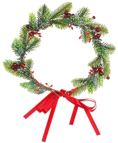 OUNONA Tallkottekrans Julgirland Julblomskrona 23 Cm Simuleringslöv Fruktkrans Pannband Kreativt Huvudband Järnekbärslöv Håraccessoarer För Kvinnor Flickor