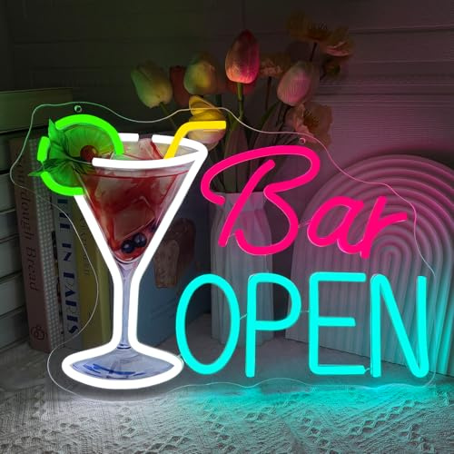 Bar Open Neonskylt Dimbar Cocktails LED Neon Ljusskyltar för Väggdekoration | USB-Driven Konstdekoration Bokstav Neonljusskylt för öl Kaffe Café Klubb Företag Hem Pub Klubb Man Cave Festdekorationer