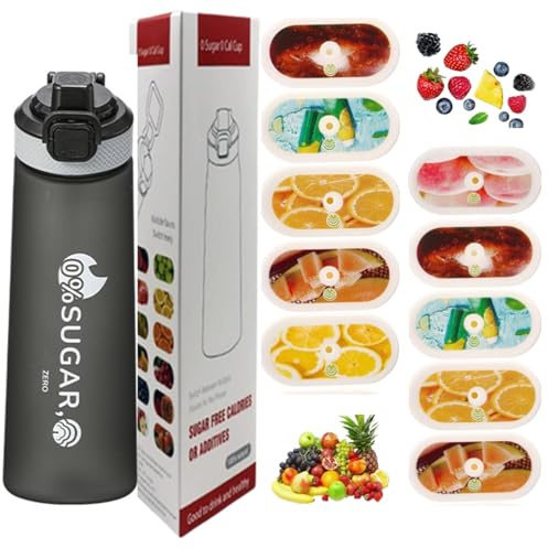 Botella de agua deportiva de 700 ml con cápsulas en 10 sabores, el material tritán no teme a las altas temperaturas, y el sabor natural a fruta extraído hace que beber agua sea seguro y sabroso. Sin