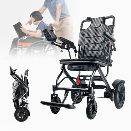 Silla de ruedas eléctrica para adultos, marco de aluminio ligero, capacidad de 220 libras, viajes todo terreno, apta para aviones con maniobrabilidad de 360°