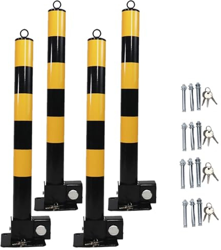 Folding Parking Bollard Set of 2 - Car Parking Barrier Post for Traffic-Sensitive Areas, Garage Security with Reflective Tape