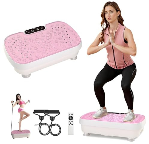 Pedana Vibrante Dimagrante Casa Dispositivi Vibranti con 3 Modalità Fitness Silenzioso Vibration Plate con 2 Fasce di Resistenza e Display LED Carico di 150 kg Rosa