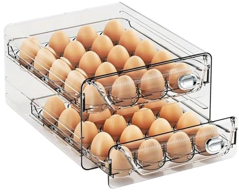 Eierbehälter - 2 Schichten Stapelbarer Eierhalter, Abnehmbare Aufbewahrungsbox mit Datumsanzeige Eier Aufbewahrung und Zeitskala – 40 Eier, Geeignet für Kühlschrank und Küchenschränke