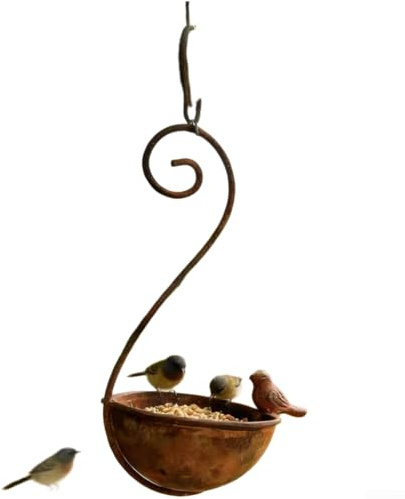 Mangiatoia per uccelli rustica in ferro da appendere, decorazione da giardino per cortile, patio, villa, ciotola per uccelli selvatici in metallo invecchiato, per stile vintage di campagna, stazione