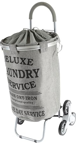 dbest products Stair Climber Laundry Trolley Dolly, Grey Laundry Bag Hamper Basket cart with wheels sorter