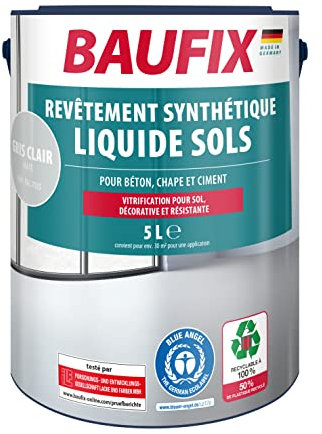 BAUFIX Revêtement synthétique liquide Sols gris clair, mate, 5 litres, Peinture sol & béton, Peinture respirante pour intérieur et extérieur, pour béton/chape/ciment