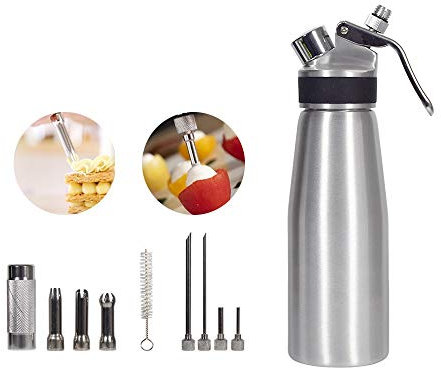 Whipped Cream Dispenser 500ml - Professional Culinary Cream Whipper with 3 Stainless Steel Decorating Tips Plus 4 Injector Tips, Lightweight, Durable Aluminum Body(8g N2O cartridges Sold Separately)