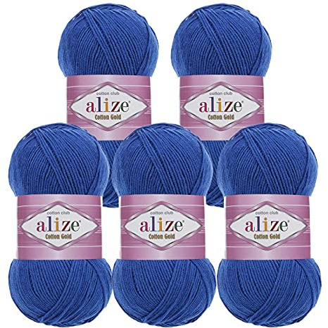 5 x 100g Strickgarn Alize Cotton Gold Uni Klassikgarn Häkelgarn Strick-Wolle Farbwahl