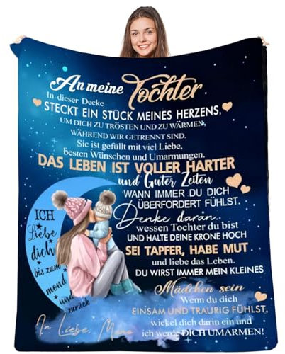 Kuscheldecke Personalisierte Decke An Meine Tochter,Mutter für Töchter Deutsche Nachricht Briefdecke Positiv Ermutigen Wohndecke für Couch Bett Tv-Decken Geschenk(Mutter zu Tochter J,150×200cm)