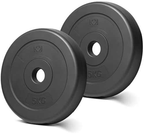 KK Vinyl Weight Plate Set. For 1 Inch Barbell Bar Dumbbells Weight Disc Pair. 2 x 2.5kg, 5kg or 10kg Barbell Weight Plates. Dumbbell Plates for Home or Gym Training or Weightlifting. (2 X 5kg)