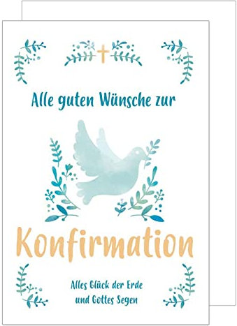 Edition Seidel Premium Glückwunschkarte zur Konfirmation mit Umschlag. Konfirmationskarte Karte Grusskarte Taube Zweige Junge Mädchen Karte (KF280 SW022)