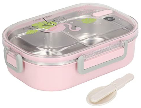 TOPINCN Boîte à Lunch en Acier Inoxydable 304 Compartiment Doublure Isolation Thermique Lunch Box Illustration Récipient Anti-Fuite pour Étudiants Enfants Oiseau Rose