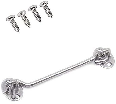 GIVBRO Gancho de tormenta para puerta corrediza, gancho de cabina, bloqueo de ojales con tornillos, accesorios para puertas, garaje, ventana, baño, plata, 20 cm