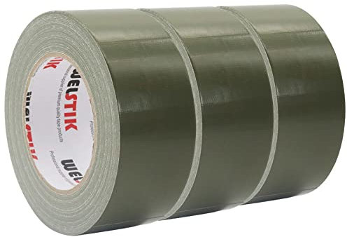 WELSTIK Cinta adhesiva profesional, 3 unidades, 48 mm x 27 m, cinta impermeable de tela de color para reparaciones, bricolaje, manualidades, uso interior y exterior, verde oliva