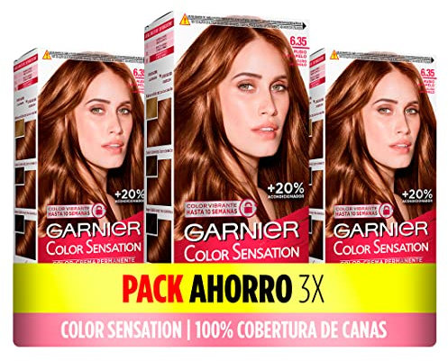 Garnier Color Sensation - Coloración Permanente e Intensa Reutilizable con Bol y Pincel, 6.35 Rubio Caramelo, Pack de 3