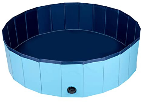 Haustier Hundepool - 120 x 30 CM - Mittlere Hunderassen - Faltbares Hundebad - Rutschsicherer Boden - mit Entleerventil - Blau