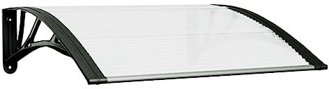 vidaXL Auvent de Porte, Marquise Solaire avec Support, Abri Protection Contre Pluie, Banne Entrée Porte Patio, 80x75 cm Noir et Transparent Polycarbonate