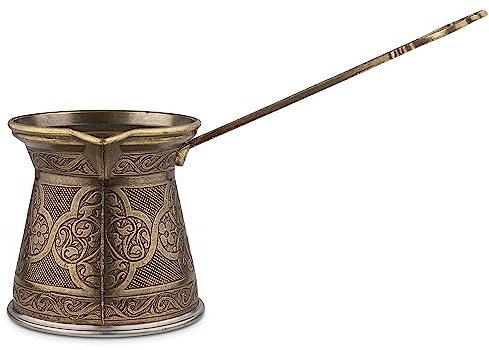 Alisveristime Authentic Turkish Coffee Pot, Handmade Cezve/Ibrik, 3.57-Inch Width, 3.57-Inch Height - 16.90 Ounce Enhance Your Coffee Experience Now! (5 Cup) (Antique Green)