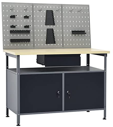 Werkbank mit 3 Werkzeugwänden, CIADAZ Werktisch, Arbeitstisch, Schweißtisch, Maschinenuntergestell, Werkzeugbank