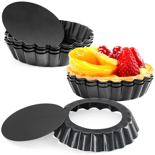 Cyimi Tarteform, Antihaftbeschichtung Quicheform Klein 4 Zoll, 8 Stück Tarteform mit Hebeboden Rund Pie Form, Tartelette Förmchen, 10cm