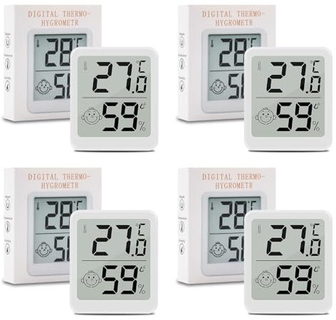 Wepai Lot Thermometre Interieur Maison, LCD Mini Digital Thermomètre avec Hygromètre, Mesure de Précision Murale pour Chambre Bébé, Culture et Cave, Blanc,4 Pièce