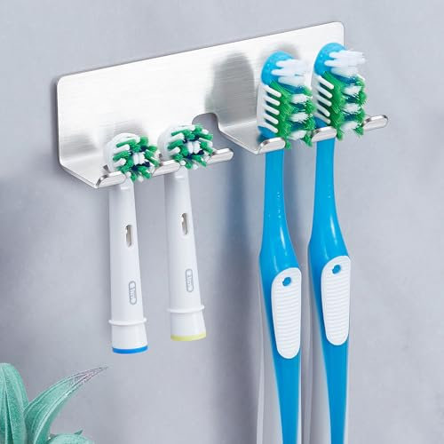 Porte Brosse à Dents Mural sans Perçage, Support de Brosse à Dents électrique en Acier Inoxydable, Auto-Adhésif Support de Tête de Brosse à Dents Électrique, Porte Brosse à Dents de Salle de Bain