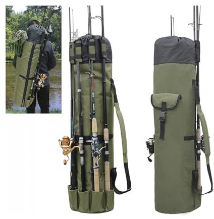 TINAYAUE Sac Canne à Pêche Etanche Housse Cannes à Pêche Pliante avec Grande Capacité et Sangle Réglable Multifonction Rangement Étui pour Canne à pêche et Moulinet